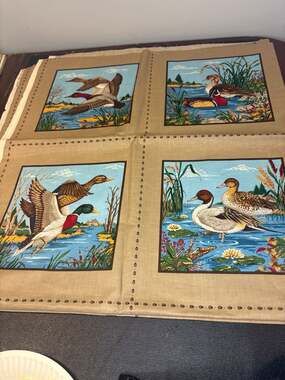 Vintage Cranston Print Works Mallard and Duck Wildlife Cotton Fabric Panel